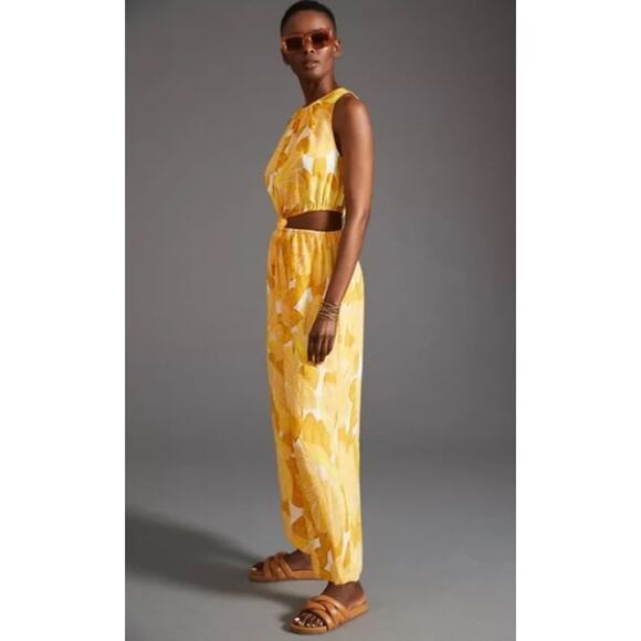 Faithfull The Brand Majorie Yellow Floral Print Linen Jumpsuit Size US 4 / Small - Picture 3 of 16